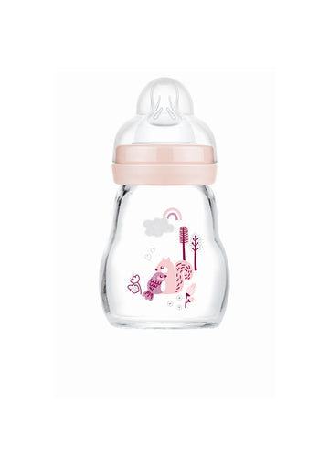 MAM Feel Good Γυάλινο Μπιμπερό 0+ Μηνών 170ml Ροζ (370SG)